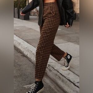 12th Tribe Salty Blonde Bishop Brown Black Checkered Cropped Pants Medium Plaid